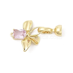 Brass Micro Pave Cubic Zirconia Fold Over Clasps, Flower, Real 18K Gold Plated, 32mm(KK-U059-10G)