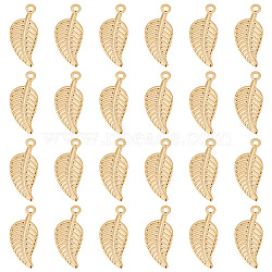 304 Stainless Steel Charms, Leaf, Golden, 14.5x6x1mm, Hole: 1.2mm, 60pcs/box(STAS-UN0017-54G)