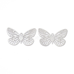 Brass Filigree Pendants, Butterfly Charm, Platinum, 18x28.5x0.3mm, Hole: 1.4mm(KK-B064-07B-P)