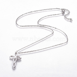 304 Stainless Steel Pendant Necklaces, with Lobster Claw Clasps and Cable Chains, Cross, Stainless Steel Color, 18.1 inch(46cm), Pendant: 29x18x3mm(NJEW-F264-04P)