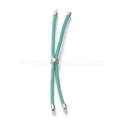 Nylon Twisted Cord Bracelet, with Brass Cord End, for Slider Bracelet Making, Turquoise, 9 inch(22.8cm), Hole: 2.8mm, Single Chain Length: about 11.4cm(MAK-M025-142A)