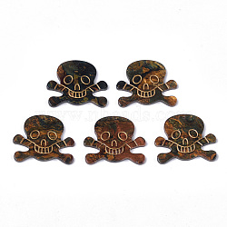 Cellulose Acetate(Resin) Pendants, Skull, Coffee, 29.5x35x2.5mm, Hole: 1.2mm(X-KY-S158-26D)