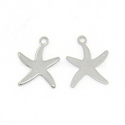 Trendy 304 Stainless Steel Starfish/Sea Stars Pendants, Stainless Steel Color, 13.5x10x0.9mm, Hole: 1mm(STAS-O031-C02)