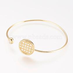 Brass Rhinestone Cuff Bangle, Real 18K Gold Plated, 2 inchx2-1/4 inch(50x58mm)(BJEW-P168-A07)