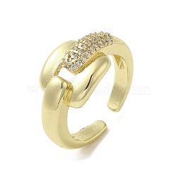 Rack Plating Brass with Clear Cubic Zirconia Cuff Rings, Lead Free & Cadmium Free, Long-Lasting Plated, Real 18K Gold Plated, Rectangle, US Size 6 3/4(17.1mm)(RJEW-G308-01C-G)