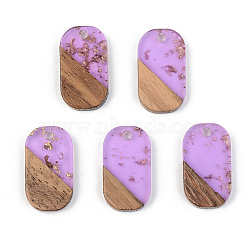Transparent Resin & Walnut Wood Pendants, with Gold Foil, Oval, Lilac, 20.5x11.5x3mm, Hole: 2mm(RESI-S389-023A-B01)