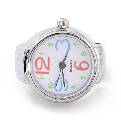 201 Stainless Steel Stretch Watchband Finger Ring Watches, Flat Round Quartz Watch for Unisex, White, 14x17mm, Watch Head: 22x27mm, Watch Face: 18mm.(WACH-G018-01P-02)
