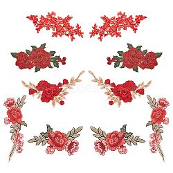 WADORN 5 Pairs 5 Style 3D Flower Appliques, Computerized Embroidery Cloth Sew on Ornament Accessories, Red, 220~310x100~135x0.8~4mm, 1 pair/style(DIY-WR0003-83)