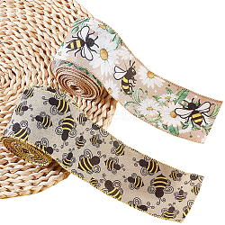 2 Rolls 2 Patterns Insect Theme Polyester Ribbon, for Scene Decoration, Gift Wrapping, Ladybug/Bees Pattern, Yellow, Bees Pattern, 2-1/2 inch(63mm), about 6 yards/roll, 1 roll/pattern(OCOR-GF0002-58A)