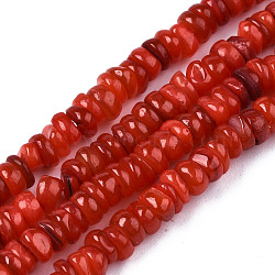 Natural Freshwater Shell Beads Strands, Dyed, Chip, Red, 3~4x0.3~3mm, Hole: 0.6mm, about 220~225pcs/strand, 14.76 inch~15.16 inch(37.5cm~38.5cm)(SHEL-S278-067D)