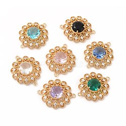 Brass with K9 Glass Connector Charms, Golden Flower Links, Mixed Color, 28.5x23x7mm, Hole: 1.6mm(KK-B071-17G)