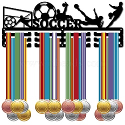 Fashion Iron Medal Hanger Holder Display Wall Rack, 3-Line, with Screws, Black, Football, 150x400mm, Hole: 5mm(ODIS-WH0037-168)