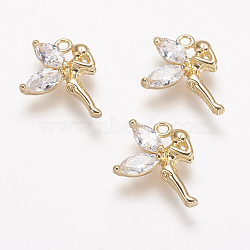 Brass Micro Pave Cubic Zirconia Pendants, Real 18K Gold Plated, Fairy, 15x11.5x3mm, Hole: 1mm(KK-F731-15G)