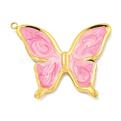 Ion Plating(IP) 304 Stainless Steel Pendants, with Enamel, Real 18K Gold Plated, Butterfly Charm, Flamingo, 36.5x35x2mm, Hole: 1.5mm(X-STAS-U007-10B-G)