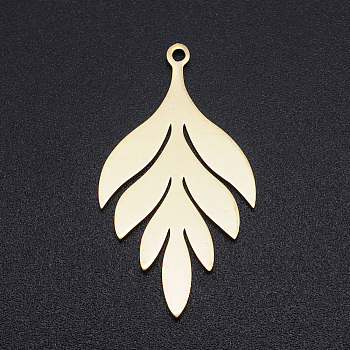 201 Stainless Steel Pendants, Leaf, Golden, 33x18x1mm, Hole: 1.5mm