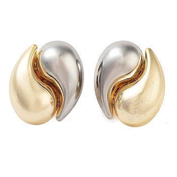 Brass Oval Stud Earrings, Real 18K Gold Plated, 30.5x30.5mm