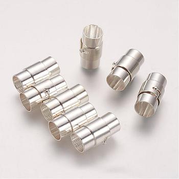 Brass Locking Tube Magnetic Clasps, Column, Silver Color Plated, 18x10mm, Hole: 8mm