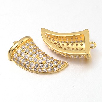 Italian Horn Brass Micro Pave Cubic Zirconia Charms, Golden, 16x9x4mm, Hole: 1mm