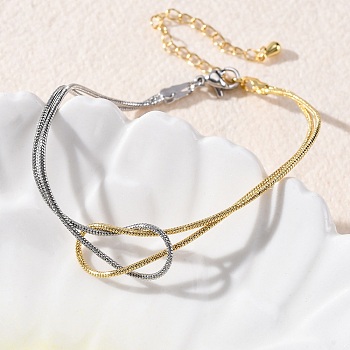 Brass Snake Chain Bracelets for Women, Knot, for Valentine's Day Gift, Platinum & Golden, 17.5x0.2cm