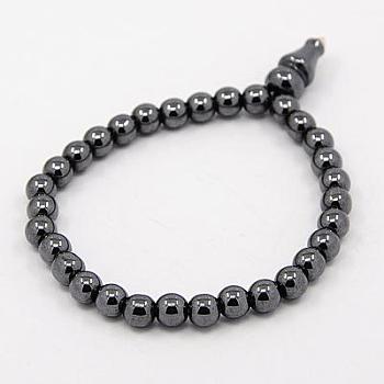 Fashionable Magnetic Synthetic Hematite Stretchy Buddha Bracelets, Black, 61mm