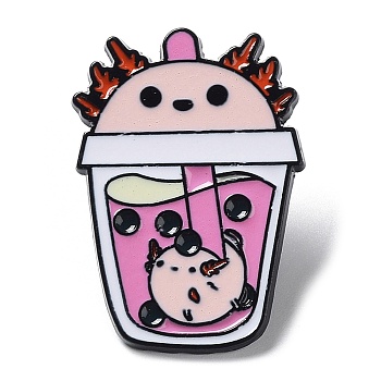 Cartoon Animal Boba Tea Cup Enamel Pin, Electrophoresis Black Alloy Brooch for Clothes Backpack, Fish, 30.5x21x1.5mm