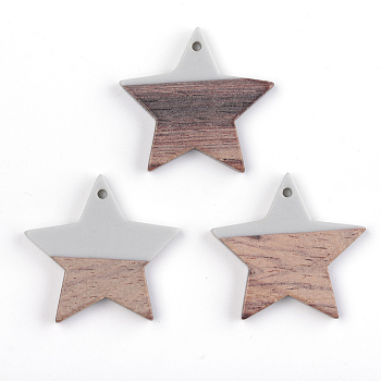 Resin & Wood Pendants, Star, Light Steel Blue, 26x28x4mm, Hole: 1.6mm