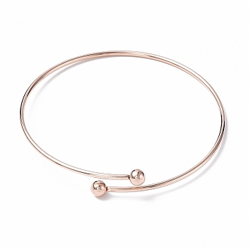 Ion Plating(IP) Adjustable 304 Stainless Steel Wire Cuff Bangle Making, with Irremovable Ball, Rose Gold, Inner Diameter: 2-3/4 inch(7.1cm)