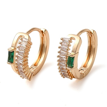 Brass Hoop Earrings for Women, with Glass, Hollow Rectangle, Light Gold, 17x19.5x6.5mm