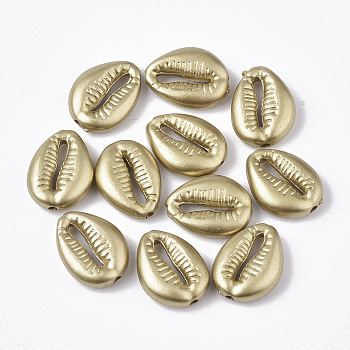 Spray Painted Acrylic Beads, Matte Style, Cowrie Shell, Goldenrod, 13.5x5.5mm, Hole: 1.8mm