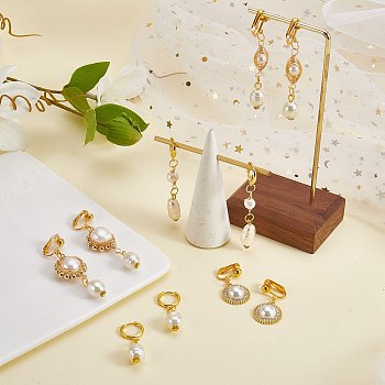 DIY Pearl Earring Making Kits, Including Oval & Teardrop & Round Acrylic & Natural Pearl & Alloy Rhinestone Pendants & Link Connectors, Iron Clip-on & Brass Huggie Hoop Earring Findings, Golden, 52Pcs/box