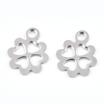 Tarnish Resistant 201 Stainless Steel Flower Charms, Stainless Steel Color, 12x10x1mm, Hole: 1mm