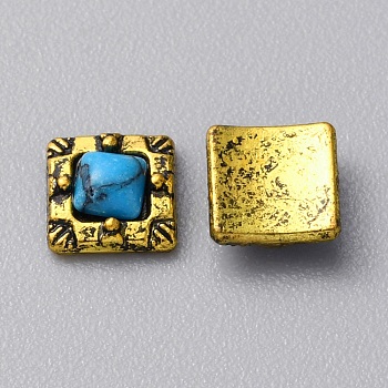 Zinc Alloy Cabochons, with Plastic Beads, Nail Art Decoration Accessories for Women,  Antique Golden, Square, 5.5x5.5x2.5mm