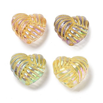 UV Plating Rainbow Iridescent Acrylic Beads, Golden Metal Enlaced, Heart, Mixed Color, 20x22x11.5mm, Hole: 2.7mm