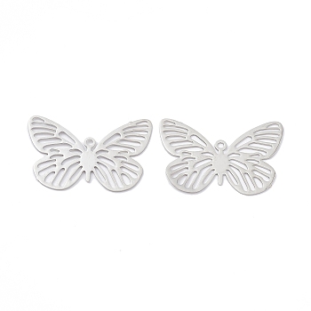 Brass Filigree Pendants, Butterfly Charm, Platinum, 18x28.5x0.3mm, Hole: 1.4mm