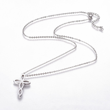 304 Stainless Steel Pendant Necklaces, with Lobster Claw Clasps and Cable Chains, Cross, Stainless Steel Color, 18.1 inch(46cm), Pendant: 29x18x3mm