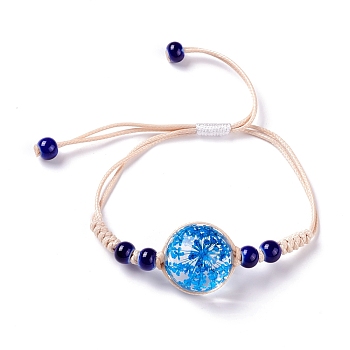 Handmade Dry Pressed Flower Link Bracelet for Girl Women, Babysbreath Glass Cover Beads Adjustable Bracelet, Dodger Blue, Inner Diameter: 5/8~ 3-1/8 inch(1.5~7.9cm)