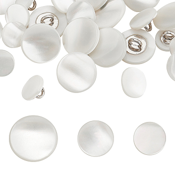WADORN 30Pcs 3 Styles 1-Hole Shell Shank Buttons, with Alloy Findings, Flat Round, Floral White, 10~15x6~6.5mm, Hole: 2.3~3mm, 10pcs/style