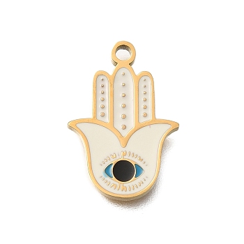 PVD Vacuum Plating 201 Stainless Steel Pendants, with Enamel, Eye Charm, Real 18K Gold Plated, Hamsa Hand, 17x12x1.5mm, Hole: 1.5mm