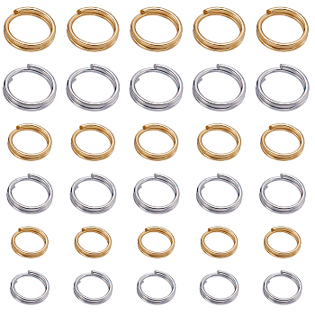 600Pcs 6 Styles 304 Stainless Steel Split Rings, Double Loops Jump Rings, Mixed Color, 5~7x1~1.3mm, Inner Diameter: 5.5mm, 100pcs/style
