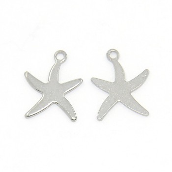 Trendy 304 Stainless Steel Starfish/Sea Stars Pendants, Stainless Steel Color, 13.5x10x0.9mm, Hole: 1mm