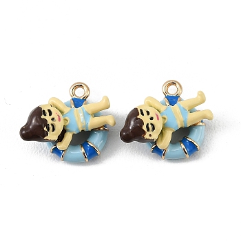 Alloy Enamel Pendants, Swimming Ring with Girl Charms, Long-Lasting Plated, Rack Plating, Golden, 14x15.5x8.5mm, Hole: 2.38mm