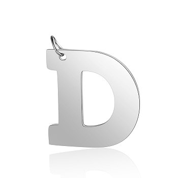 201 Stainless Steel Pendants, Letter, Stainless Steel Color, Letter.D, 29.5x27.5x1.5mm, Hole: 4.5mm