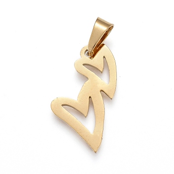 Valentine's Day 304 Stainless Steel Pendants, Laser Cut, Hollow, Heart with Heart, Golden, 18x14x1.2mm, Hole: 3x5mm