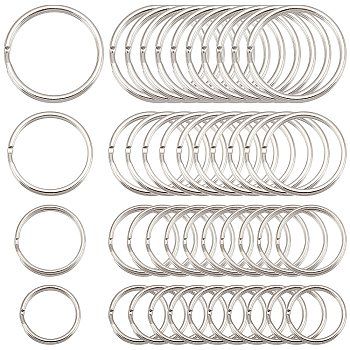 80Pcs 4 Style Iron Split Key Rings, Platinum, 15~30x2~3mm, Inner Diameter: 12~26mm, 20pcs/style