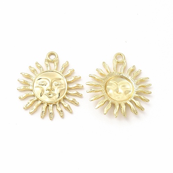 Rack Plating Alloy Pendants, Cadmium Free & Nickel Free & Lead Free, Sun with Human Face Charm, Light Gold, 34x30.5x4mm, Hole: 2.5mm