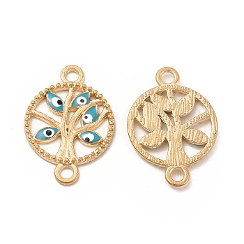 Alloy Enamel Connector Charms, Flat Round Tree Links with Evil Eye, Light Gold, Nickel, Teal, 23.5x16.5x2mm, Hole: 2mm