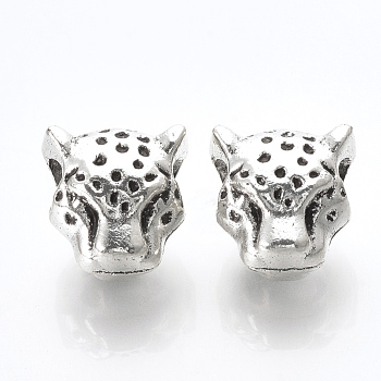 Tibetan Style Alloy European Beads, Large Hole Beads, Leopard Head, Cadmium Free & Nickel Free & Lead Free, Antique Silver, 11.5x12x9mm, Hole: 4mm, about 305pcs/1000g