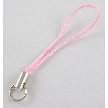 Mobile Phone Strap, DIY Cell Phone Straps, Alloy Ends with Iron Rings, Pink, about 45mm long, Ring: about 7mm in diameter