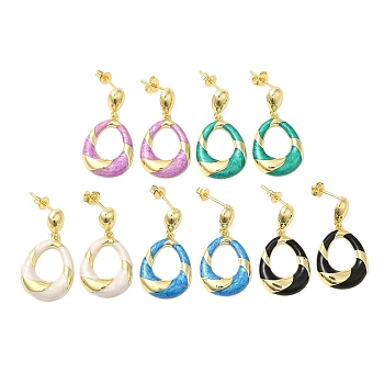 Enamel Teardrop Dangle Stud Earrings, Real 18K Gold Plated Brass Earrings for Women, Cadmium Free & Lead Free, Mixed Color, 30x16mm