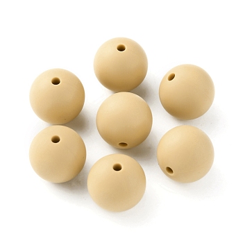 Food Grade Eco-Friendly Silicone Beads, Baby Chew Teething, Round, BurlyWood, 15mm, Hole: 2mm